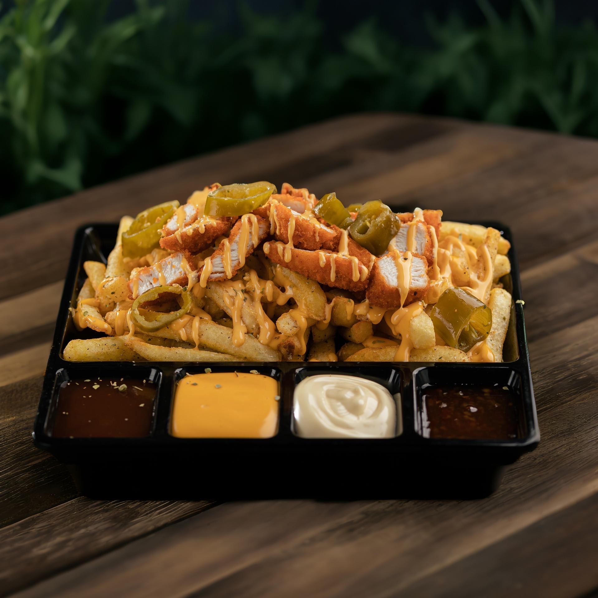 بطاطا مع دجاج وجبنة